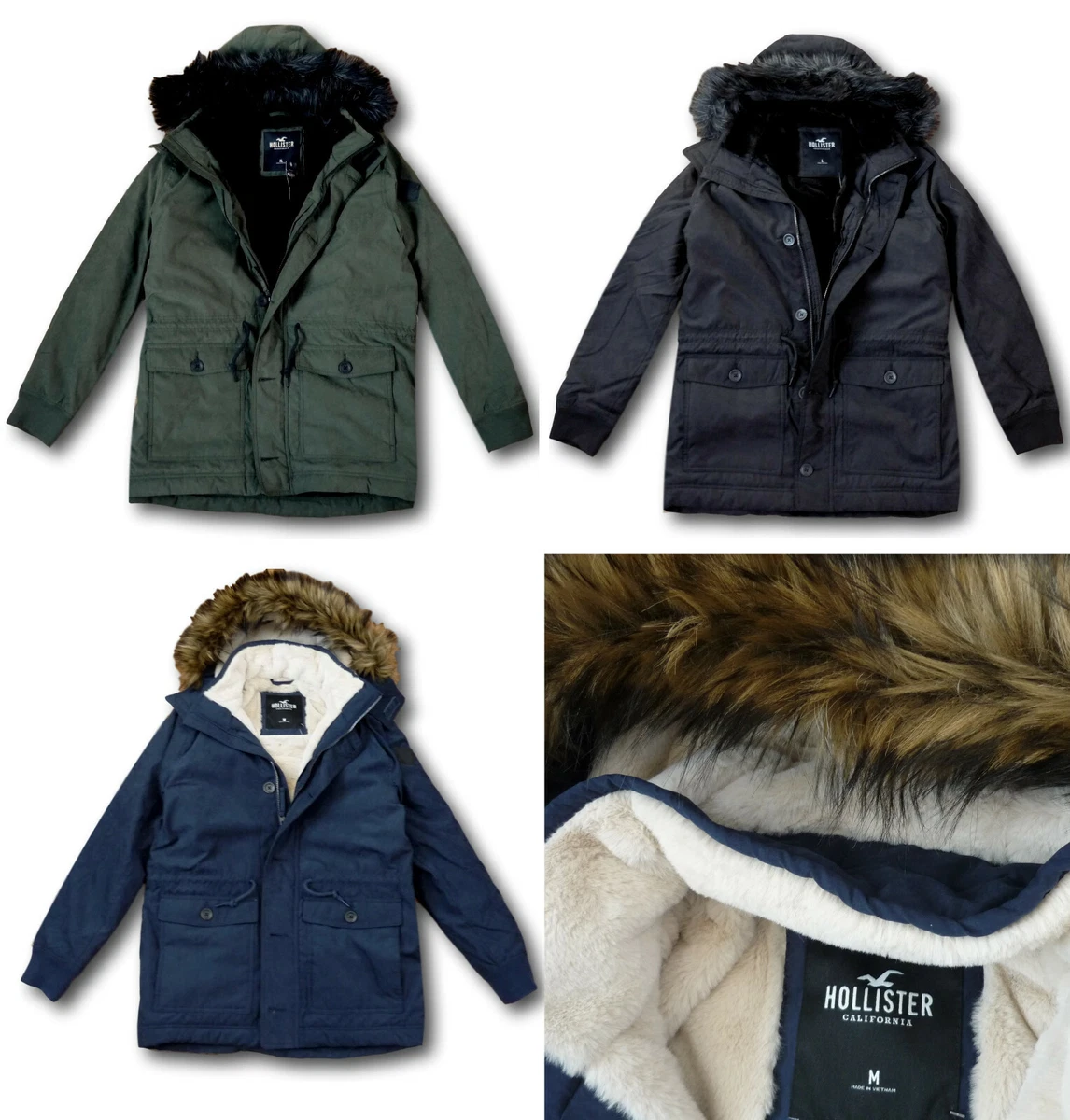 NWT Hollister by Men's Faux-Fur-Lined Parka Jacket Coat | eBay