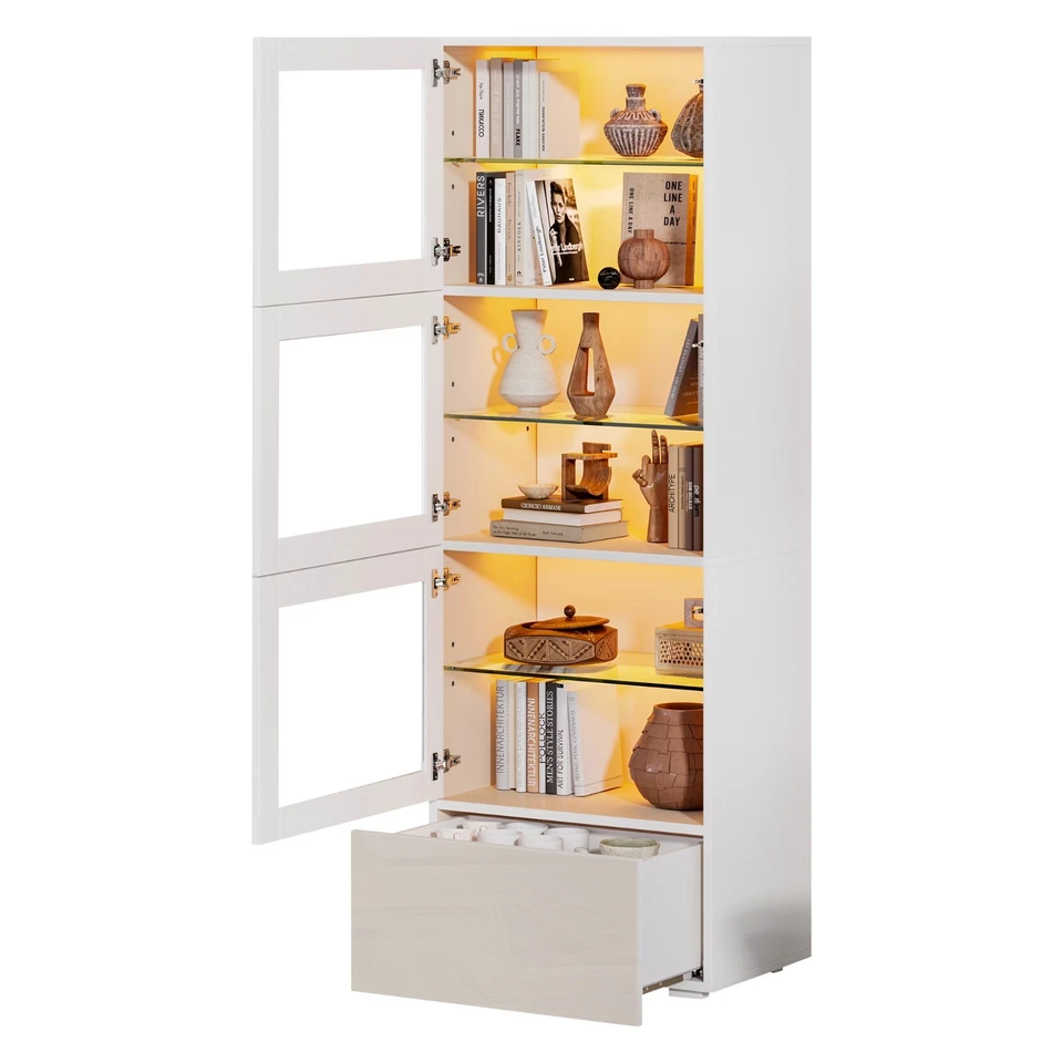 LED Hochglanz Vitrine Standvitrine Schrank Highboard mit 3 Glasboden Schubladen - Bild 3 von 4