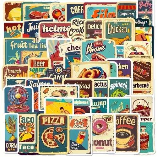 50 Pcs Retro Vintage Decorative Stickers for Cups Suitcases Creative Stickers - Picture 1 of 7
