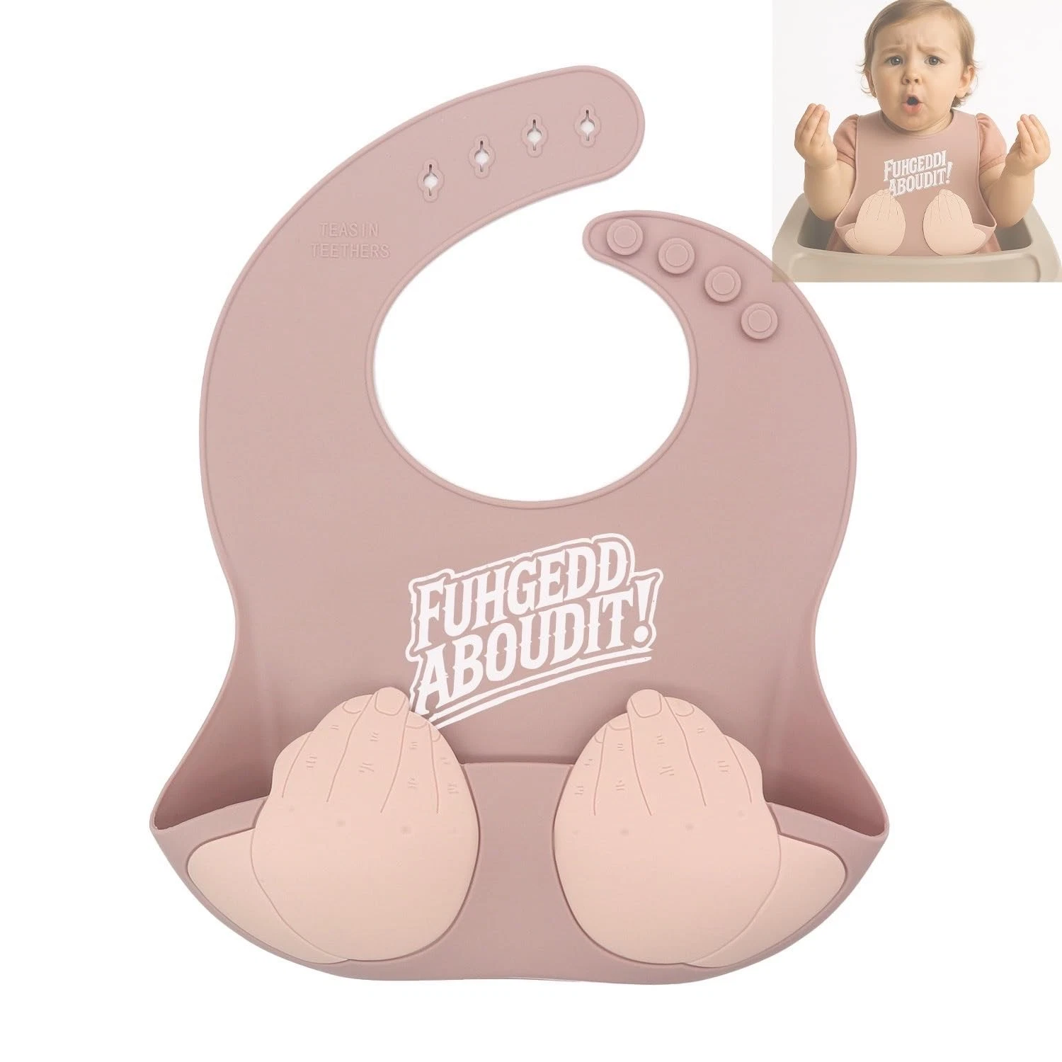 Funny Italian Silicone Baby Bib with Pocket Food Catcher for Toddlers & Infan...