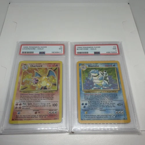 Pokemon Base Set 1999 Holo Charizard, Blastoise, PSA 7 Authenticated!