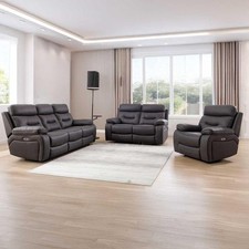 Renzo Grey Electric Recliner Sofa Suite 3+2+1 USB Leather Look Fabric