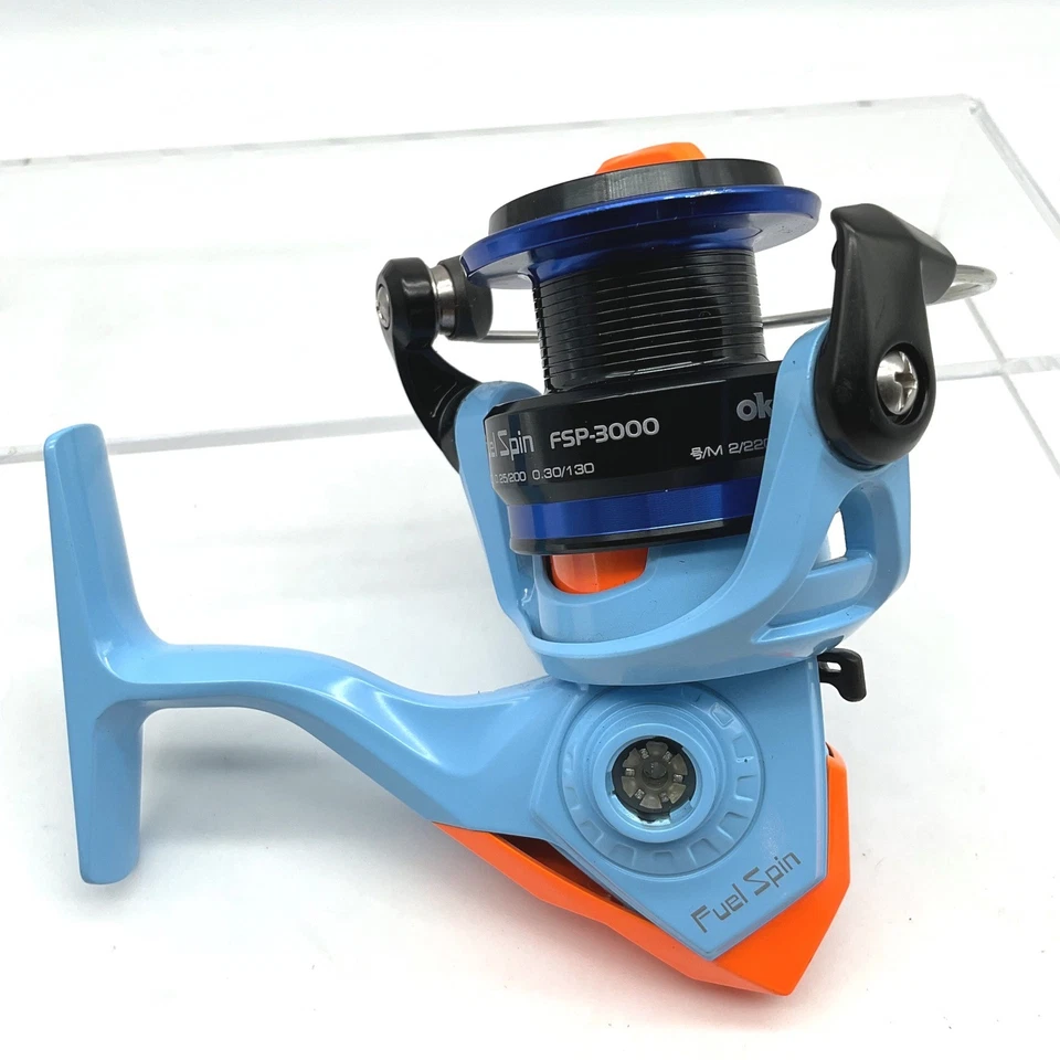 Okuma Fuel Spin FSP-3000 Fishing Reel Light Blue Orange Blue Spool Fishing Gear - Image 2 of 4