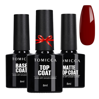 TOMICCA Base Coat No Wipe Top Coat Und Matte Top Coat Gel UV Nagellack Kit, Soak