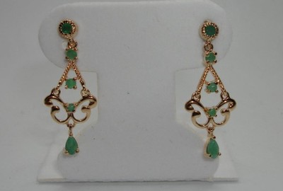 VINTAGE VERMEIL STERLING CA. 1/2 KTW ECHTE SMARAGD OHRHÄNGER! NEUWERTIG!