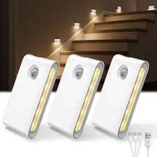 3 Pack Motion Sensor Night Lights, Sync LED Stair Lights Indoor, 1500Mah Recharg