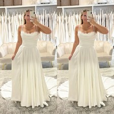 Sleeveless Wedding Dresses Spaghetti Straps A Line White Ivory Bridal Gowns