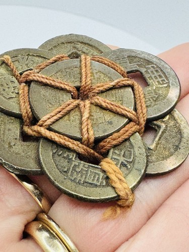 Antique Chinese Coins Feng Shui Good Fortune String Tied Lucky Cash Coins - Picture 3 of 9