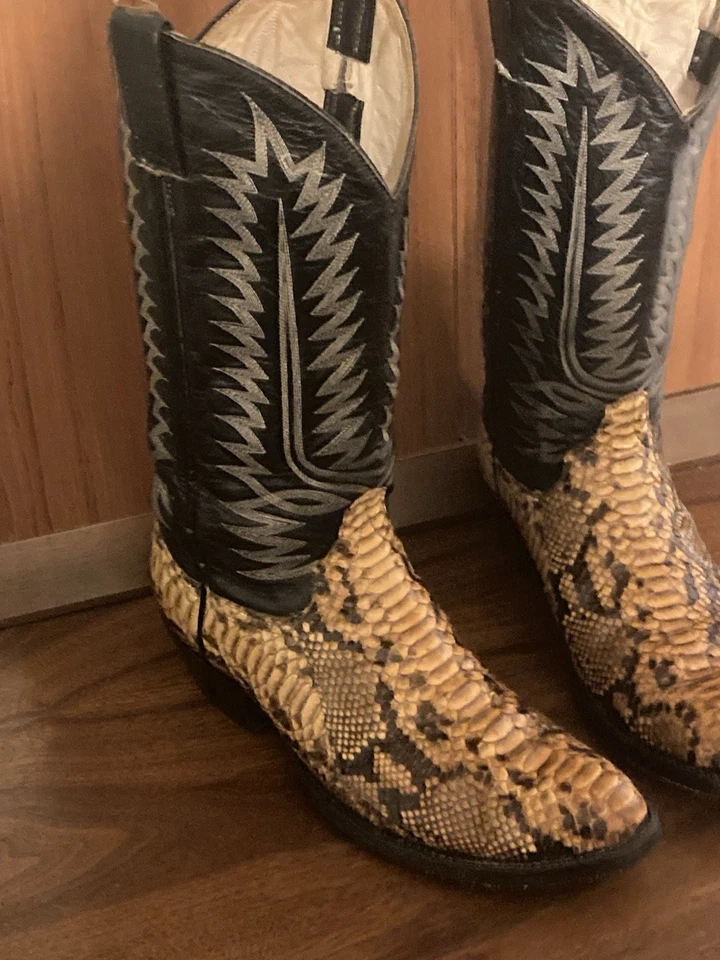 Botas de caubói Cowtown USA pele de cobra píton masculina 9 D faroeste exótico - Imagem 3 de 4