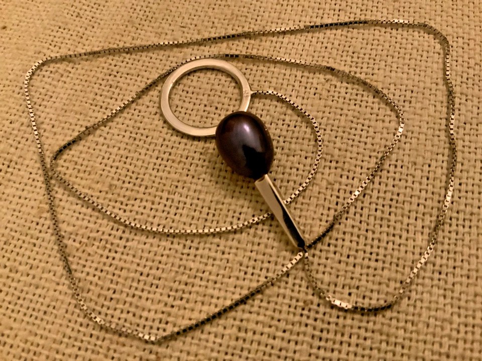 black tahitian cultured pearl 925 sterling silver MCM Lariat adjustable necklace - Image 2 of 4