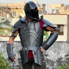 Barbuta Armor Suit Medieval Half Body Armor Helmet Jacket Pauldron Gauntlet