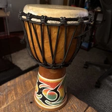 Djembe Drum Full Size African Handmade Carved 16”H x 8" Playing Surface