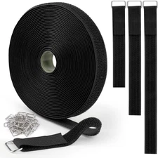 Hook and Loop Straps 1Inch X 32Ft with 50 Metal Buckles, Cut to Length Cinch Str