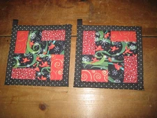 Winter Birds in Flight Handmade Kitchen Potholder Set of 2