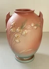 ROSEVILLE POTTERY IXIA VASE PINK & GREEN MATTE GLAZE 855-7 1930’S