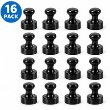Strong Magnetic Push Pins Heavy Duty Fridge Magnets 16 Pack Office School Black