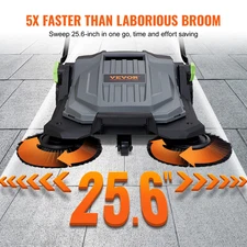 Walk-Behind Hand Push Floor Sweeper 25.6" Wide Outdoor Manual Cleaning Machine