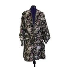 Val Mode Vintage Women s Black Green Floral Robe Size Small