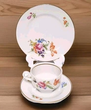 RARE Vintage German 1777 Dresden Flower Tea Cup, Saucer and Plate