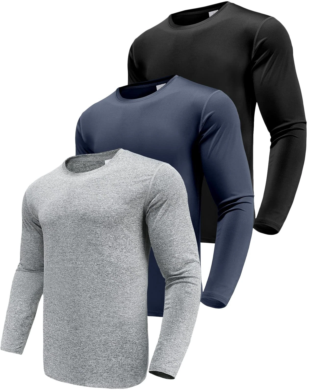 Men's 3 Pack Long Sleeve Shirt TShirts, UPF 50+ UV Quick Dry Functional Sh...