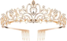 Crystal Tiara Crowns For Women Girls Princess Elegant 1Pcs, Gold Crown 1PCS 