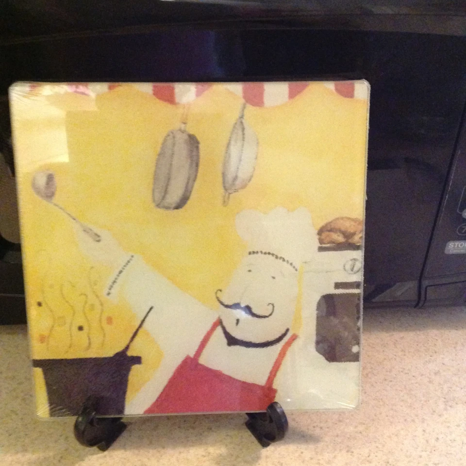 Chef Kitchen Cutting Board Glass Set of 2 Round & Square Cooking Concepts - Image 2 of 4