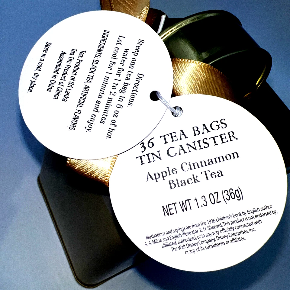 全新 迪士尼 小熊维尼 茶 锡 苹果 肉桂 红茶 36 包 礼品 手杖 — 第 4/4 张图片