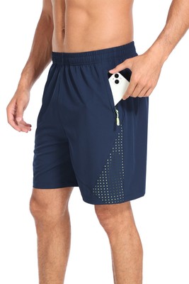 Custom Number Men's Workout Shorts – 7-Inch Lightweight With Zip Pockets, Moisture Wicking, Black