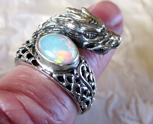 Äthiopischer Opal Drachenring / Größe 5 / 925 Sterlingsilber / 1,15 Karat, 10,5g - Bild 2 von 7