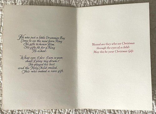 Unbenutzte Weihnachtskarte kleiner Trommel Hase Vögel Vintage 60er Jahre - Bild 2 von 4