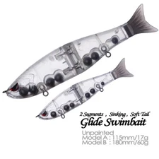 5PCS Sinking Rattle Glide Swimbait Soft Tail Unpainted Bait Blank Fishing Lure