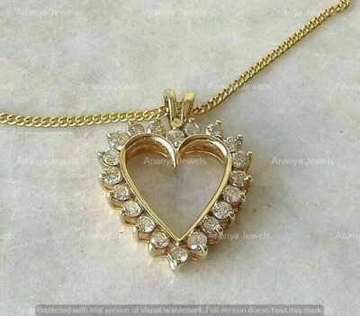 1 CT Round Moissanite Love Open Heart Pendant Necklace 14K Yellow Gold Plated
