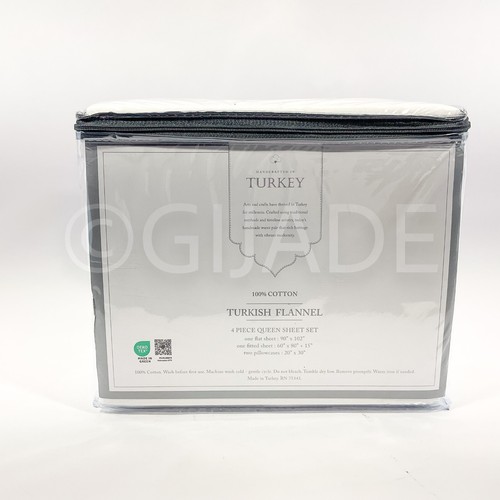 Turkish Queen Bed Sheet Set - 4 Piece100% Cotton Flannel, Soft White New - Picture 4 of 5