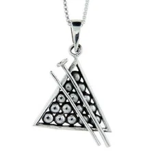 Sterling Silver Billiards Rack Pendant / Charm, Italian Box Chain