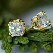 3Ct Round Lab-Created Diamond Solitaire Stud Earrings 14k Yellow Gold Finish