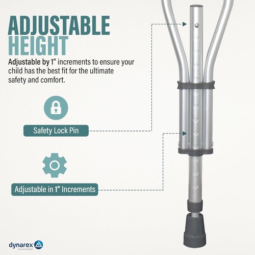 Dynarex Aluminum Crutches, Height Adjust, Arm Cushioned & Hand Grips *All Sizes* - Picture 24 of 26