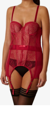 Gossard Scarlet Red Ooh La La Korselett 30F Long Baskisch Gepolstert Bügel Cups