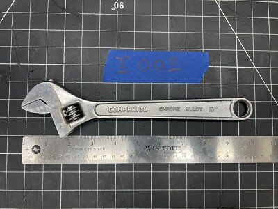 Vintage 10'' Long Companion Adjustable Wrench Forged Chrome Alloy, Made in Japan