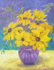 Rudbeckia Flowers, Still Life Oil Painting by Cerise Johnson, Black Eyed Susans