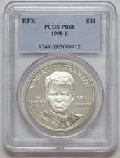 1998-S RFK Silver Proof Commemorative $1 Dollar Coin PCGS PR68