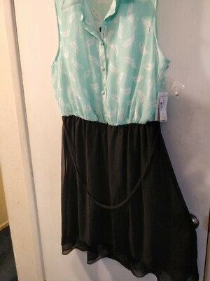 BISOU BISOU WOMENS DRESS SIZE 14 COLOR MINT/OFFWHITE/BLACK