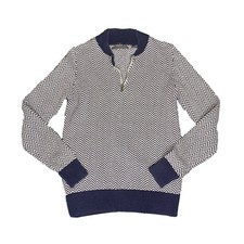 Sean John Navy Blue White Quarter Zip Sweater Men's Size Med Thick Chevron Knit