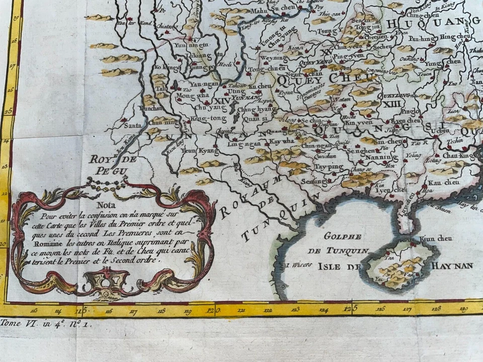 ФАРФОР КОРЕЯ 1748 НИКОЛА БЕЛЛИН ИЗЯЩНЫЙ ПОДРОБНЫЙ АНТИКВАРНАЯ КАРТА В ЦВЕТАХ 18 ВЕКА - Изображение 3 из 4