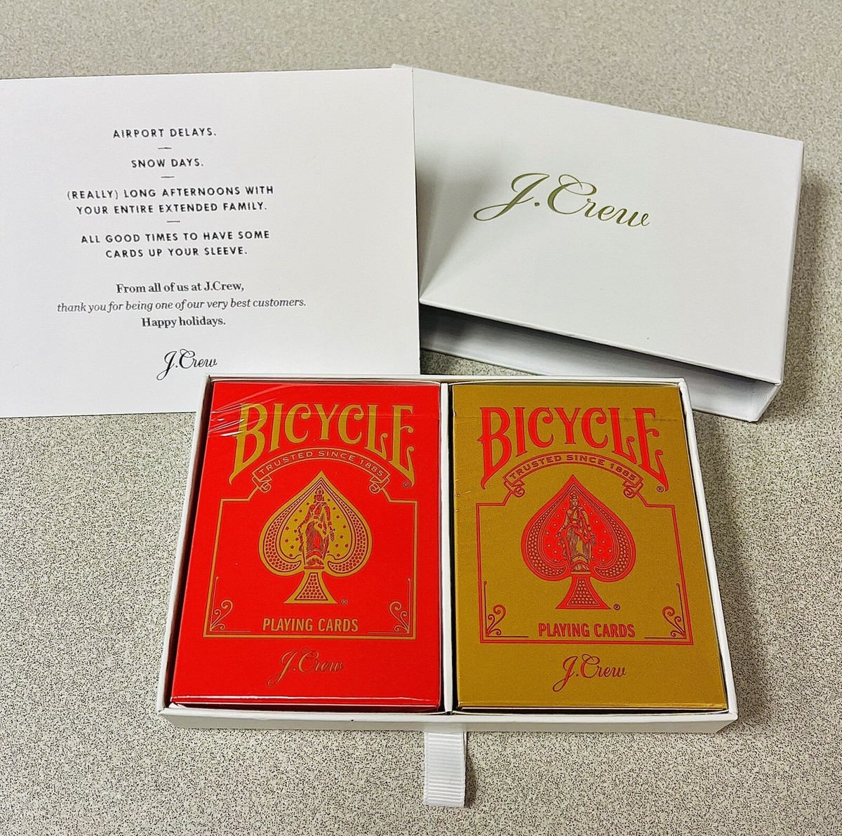 Rare, NIB J. Crew Bicycle Playing Cards VIP Set Red & Gold Packs