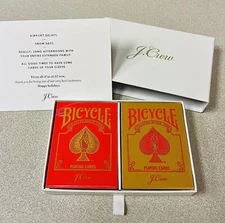 Rare, NIB J. Crew Bicycle Playing Cards VIP Set Red & Gold Packs Sealed, Mint