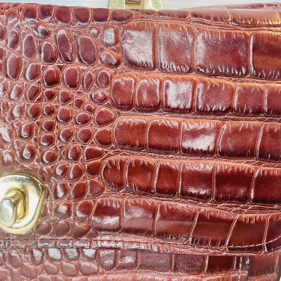 Cartera Taurus Cuero Genuino Marrón Caimán Aspecto Cocodrilo Vintage Estate Foto 4 de 4