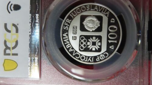 Yugoslavia 1983 Figure Skater Pairs Silver 100 Dinara PCGS PR68 proof olympics - Picture 3 of 5