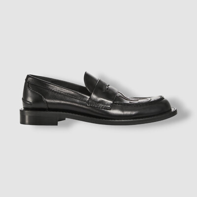 JW Anderson Men Black Leather Logo Slip-on Moc-Toe Penny  display picture 1