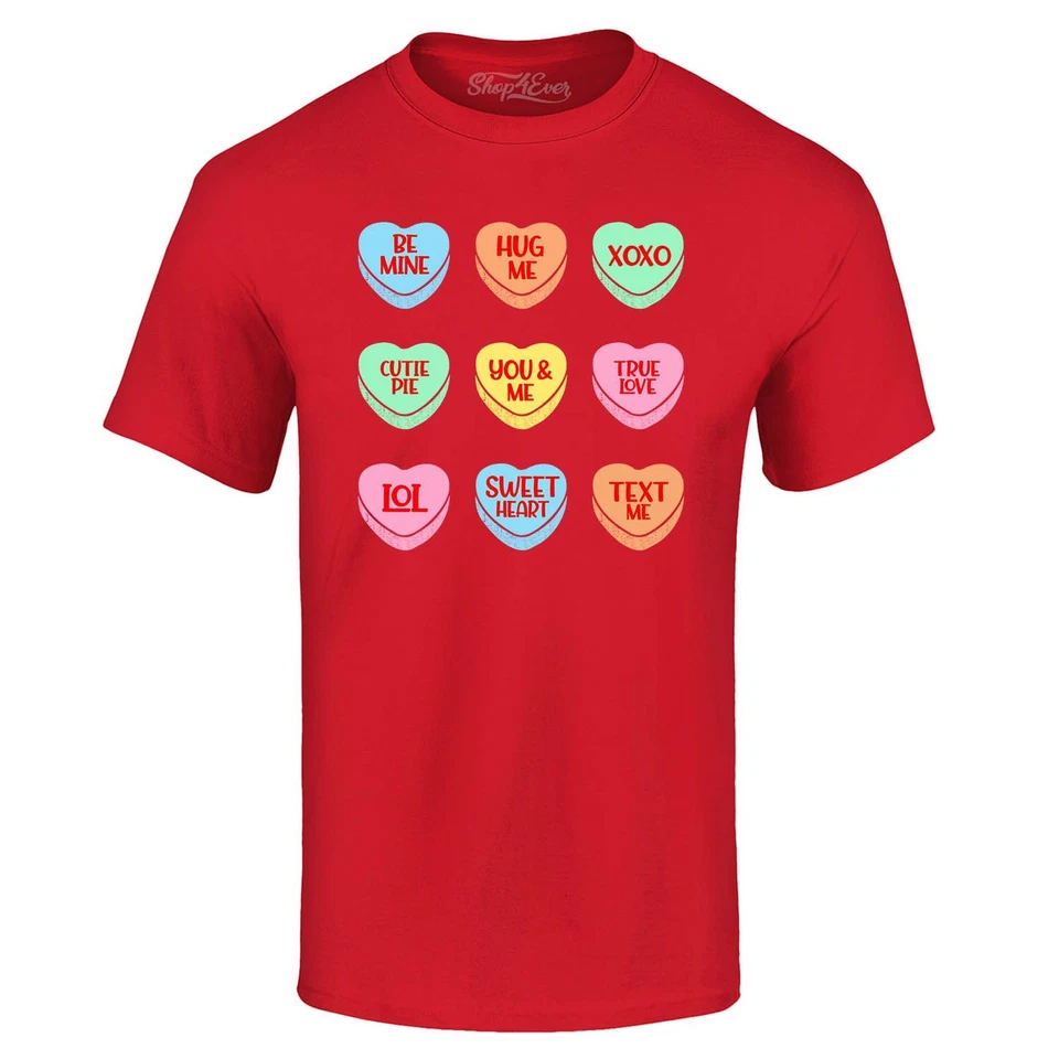 Valentine's Day Candy Hearts Conversation T-shirt Valentines Shirts - Image 1 of 2