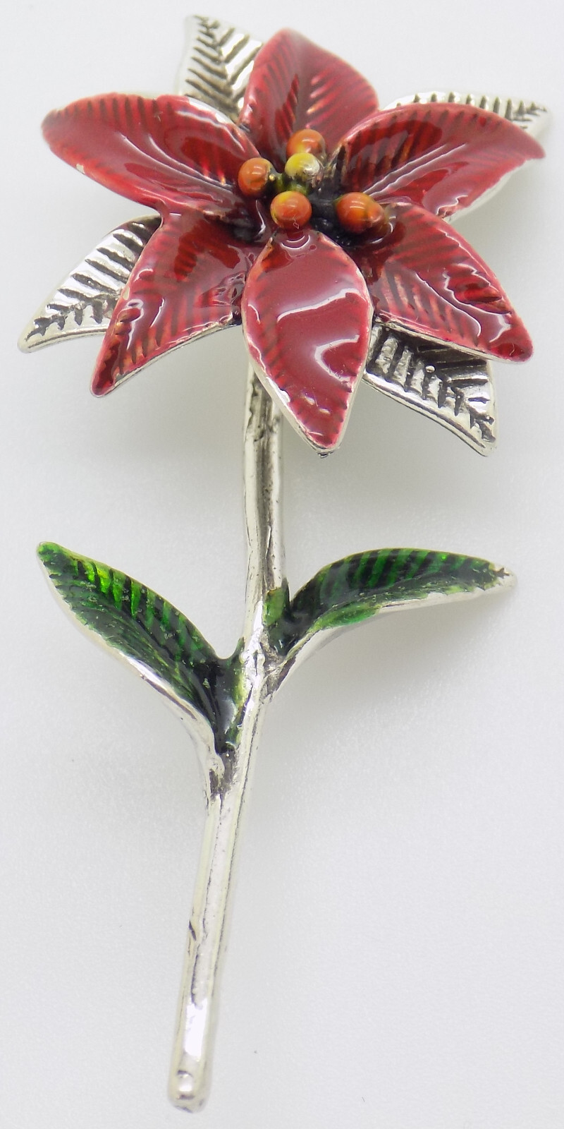 Vintage Italian Handmade Genuine Silver Poinsettia Flower Christmas Decoration